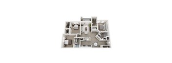A floor plan of a house with a kitchen, living room, and two bedrooms.