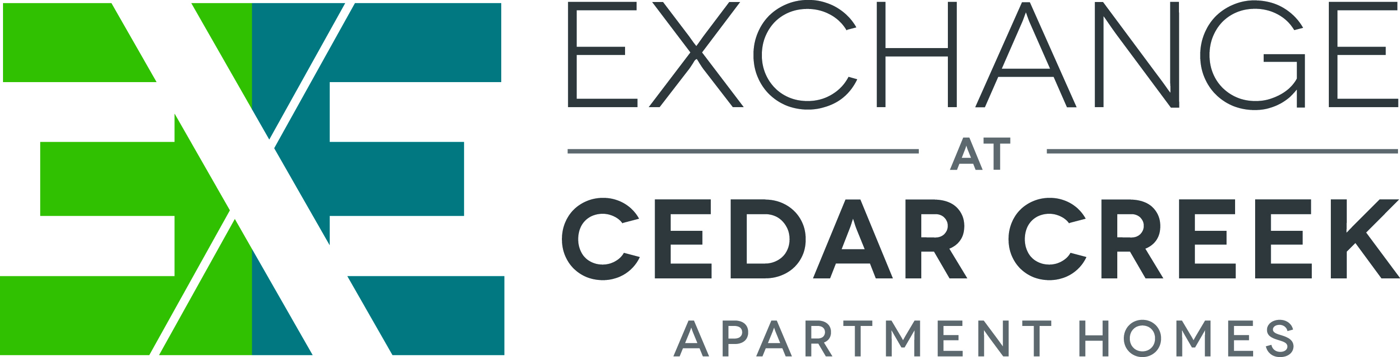 A logo for Exchange at Cedar Creek Apartment Homes.