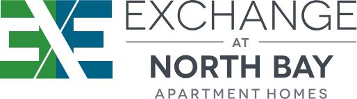 A logo for a company called Exchange at North Bay Apartment Homes.