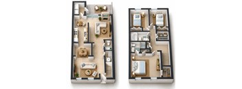 Two floor plans of a house with different layouts.
