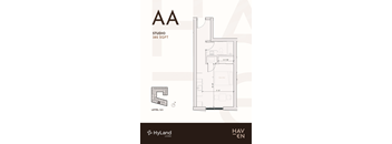 A floor plan for a studio apartment at 382 Sqft with a living room, kitchen, and bathroom.