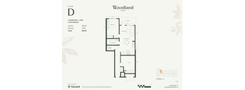 1  Bed   1  Bath   908 Sq. Ft. Floor Plan D at Woodland Place Apartments, Langford, British Columbia