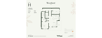 2  Bed   2  Bath   853 Sq. Ft. Floor Plan H at Woodland Place Apartments, British Columbia, L4H 3P6