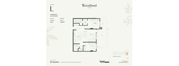 A floor plan for a Woodland Place residence with two bedrooms and two bathrooms.