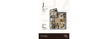 A floor plan of a one bedroom apartment with a den and one bath.