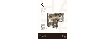 A floor plan of a one bedroom, one bathroom apartment with a total area of 768 square feet.