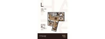 A floor plan of a one bedroom apartment with a den and a bath.