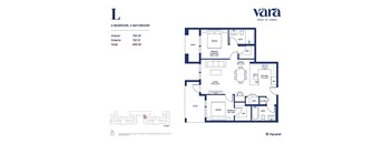 A blueprint of a house layout with a living room, dining room, kitchen, and bathrooms.