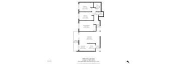 A floor plan of a house with two bedrooms, a living room, a dining area, a kitchen, a foyer, and a primary bedroom.
