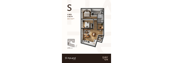 A floor plan of a 2 bedroom, 2 bathroom apartment sized 802 square feet.