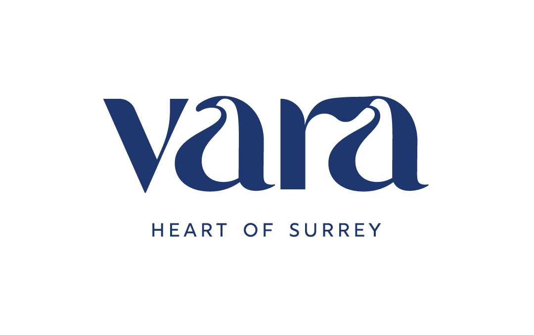A logo with the text "vara" and "heart of surrey" below it.