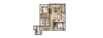 A detailed 3D floor plan of a house showing all rooms and their layout.