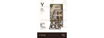 A penthouse apartment with 3 bedrooms and 2 bathrooms is 1333 square feet