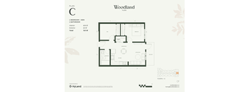 1  Bed   1  Bath   654 Sq. Ft. Floor Plan C at Woodland Place Apartments, Langford, L4H 3P6