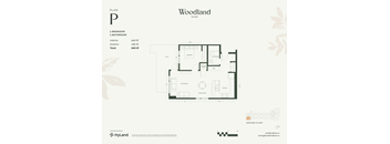 1  Bed   1  Bath   660 Sq. Ft. Floor Plan P at Woodland Place Apartments, British Columbia
