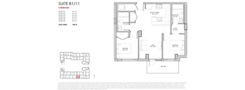 A floor plan for a suite with a 2 bedrooms and 2 bathrooms.