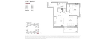 A floor plan for a suite area of 469 square feet is shown, including a bedroom, bathroom, kitchen/dining area, and living room.