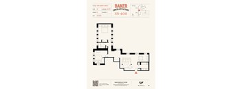 A floor plan for Baker Chocolate Factory shows a building with four floors and a basement.