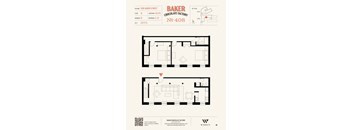 A floor plan for Baker Chocolate Factory No 408 shows a 4 bedroom apartment with 2 bathrooms.