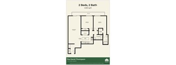 A floor plan for "The David Thompson" shows a 2 bedroom, 2 bathroom apartment.