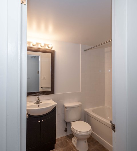 A white toilet sits next to a sink in a bathroom.