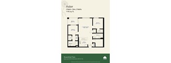 A floor plan for a 2 bedroom, 2 bathroom apartment sized at 1195 square feet.