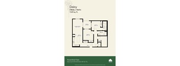 A floor plan for a 3 bedroom, 2 bathroom apartment at Rosenthal Flats.