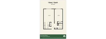 A floor plan for a 1 Bed, 1 Bath apartment.