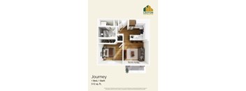A floor plan for a 512 sq. ft. apartment with one bed and one bath.