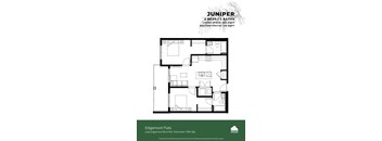 A floor plan for a Juniper apartment shows two bedrooms and two bathrooms.
