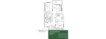 A floor plan of a two bedroom, two bathroom apartment.