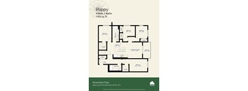 A floor plan for a 4 bedroom, 2 bathroom apartment sized at 1450 sq.ft.