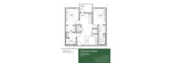 A floor plan of a two bedroom apartment with a balcony.