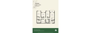 A floor plan for a Violet apartment with 4 beds and 2 baths sized at 1393 sq.ft.