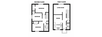 A black and white image of a floor plan for a two-story home.