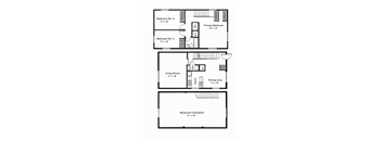 A floor plan of a house with three bedrooms, a living room, a dining area, a kitchen, and an unfinished basement.