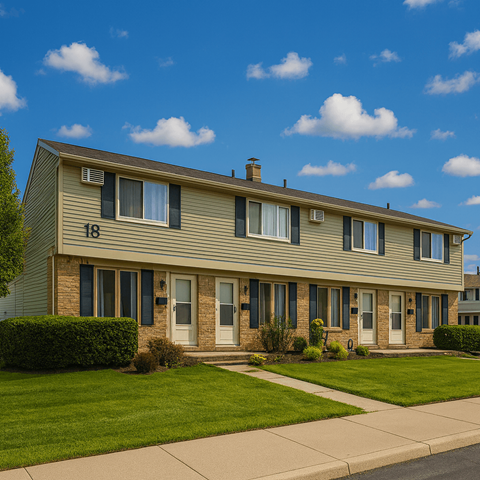 A house numbered 18 with a green lawn in front.