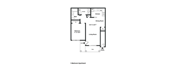 A floor plan of a 1-bedroom apartment.