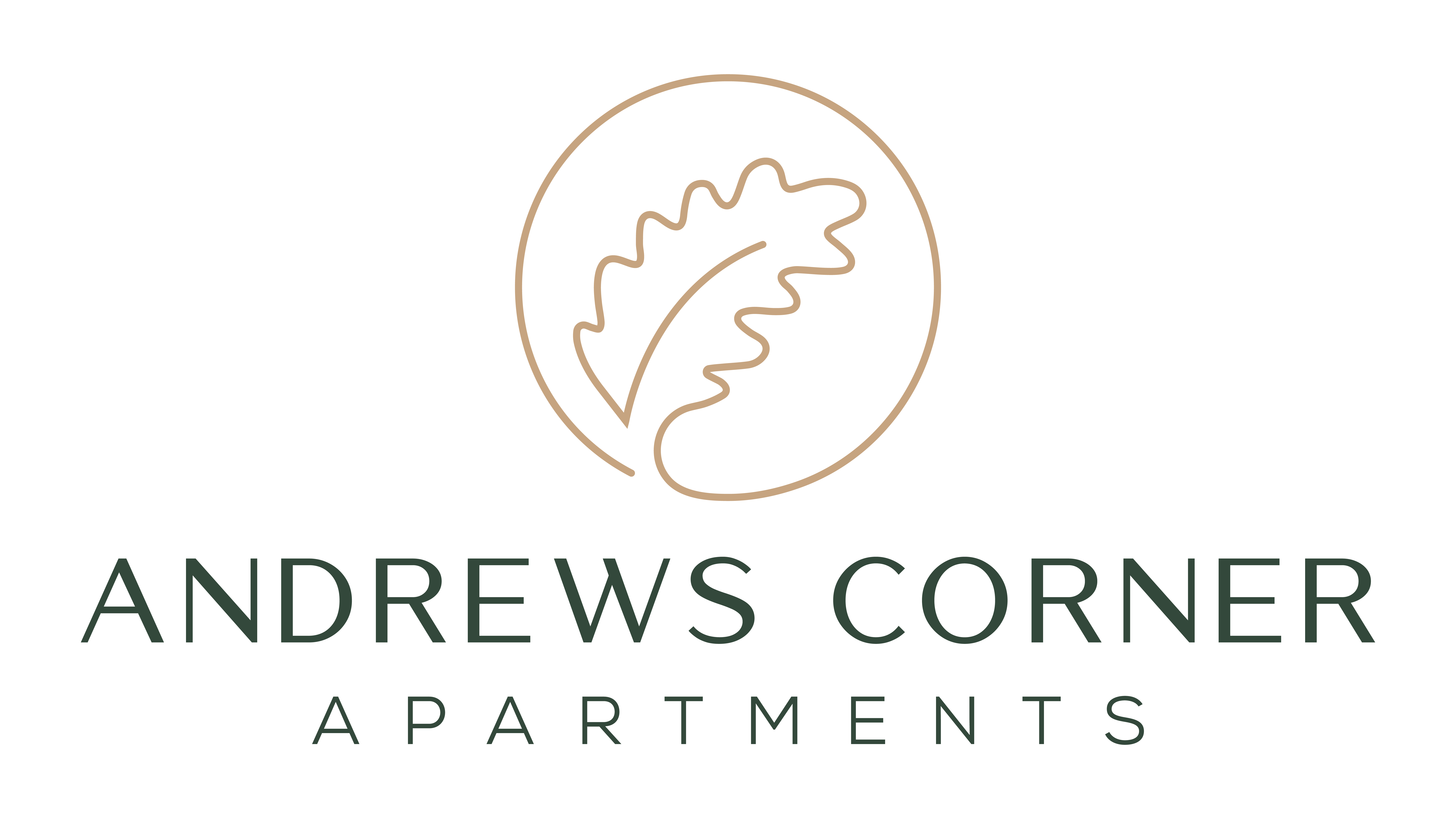 Andrews Corner Apartments logo with a leaf design.