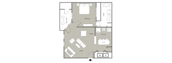A floor plan of a house with a balcony, living room, dining room, kitchen, and bathroom.