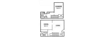 A black and white image of a floor plan for a small apartment.