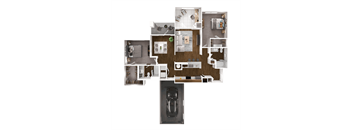 A top-down view of a house layout with a car parked in the driveway.
