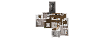 A floor plan of a house with a kitchen, living room, and two bedrooms.