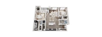 A top-down view of a modern apartment layout.