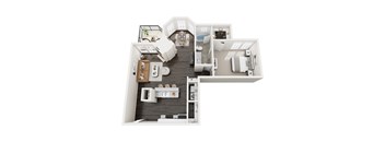 A top-down view of a modern apartment layout.