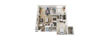 A top-down view of a modern apartment layout.