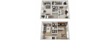 Two floor plan of a house with two bedrooms and a living room.