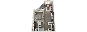 A 11'8" x 12'5" floor plan of an apartment with a living room, kitchen, and bathroom.