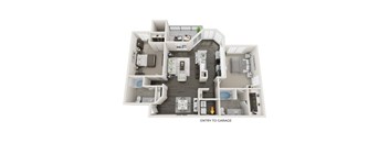 A floor plan of a house with a garage entrance indicated.