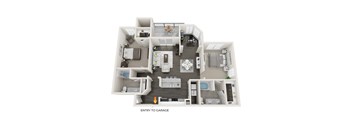 A floor plan of a house with a garage entry.